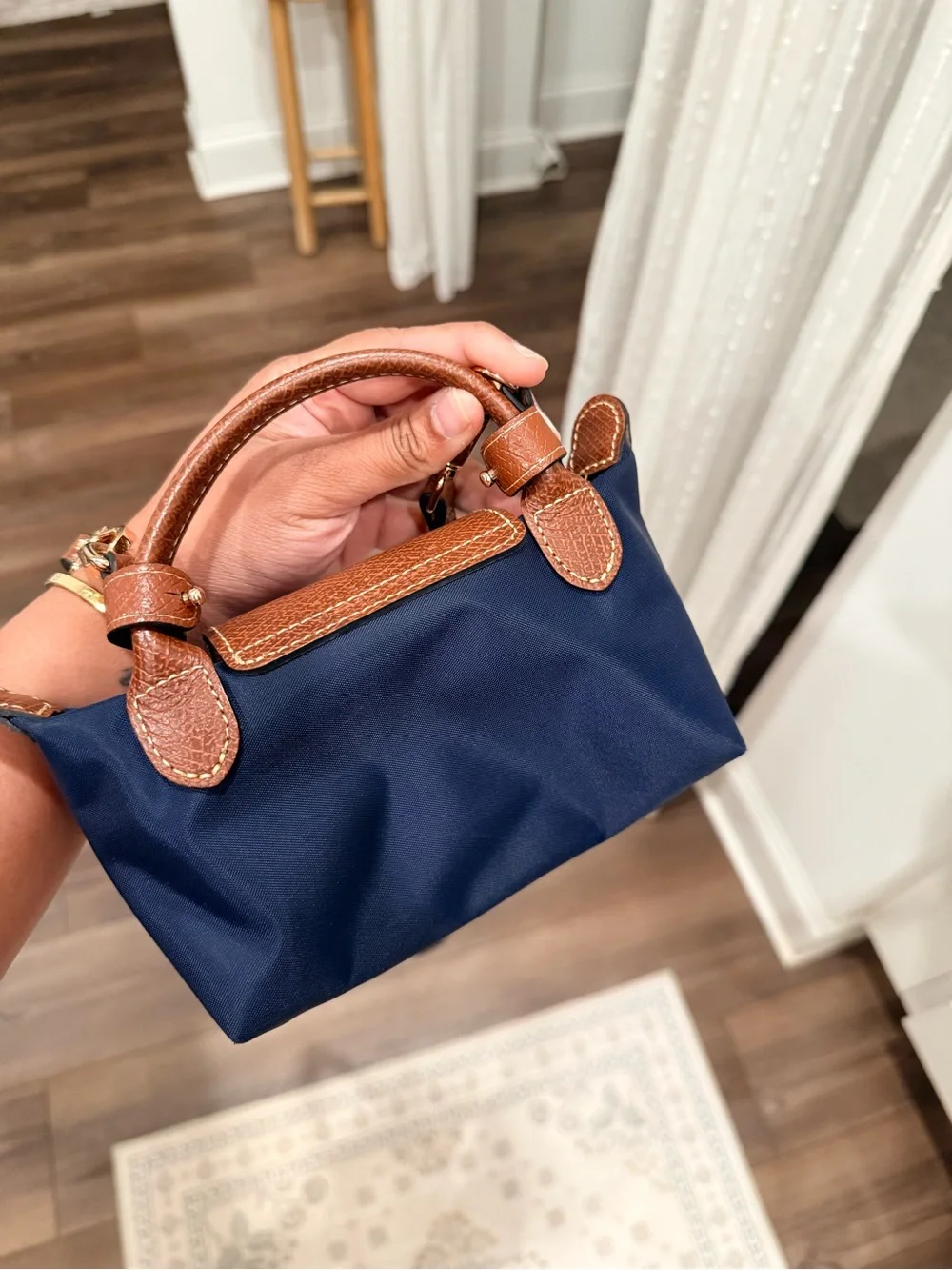 Longchamp Navy and Brown Le Pliage Small Top-Handle Bag (STRAP PROVIDED) - Picture 2 of 4